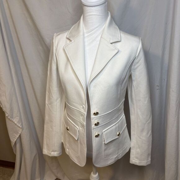 Joie Darryl White Blazer Jacket Womens Stylish Designer Gold Detail Collared - Picture 2 of 9